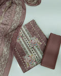 Designer Printed Suit with Thread Chikankari Work- Mauve