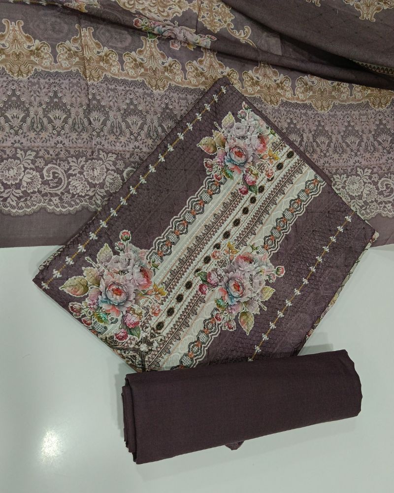 Designer Printed Suit with Thread Chikankari Work- Purple