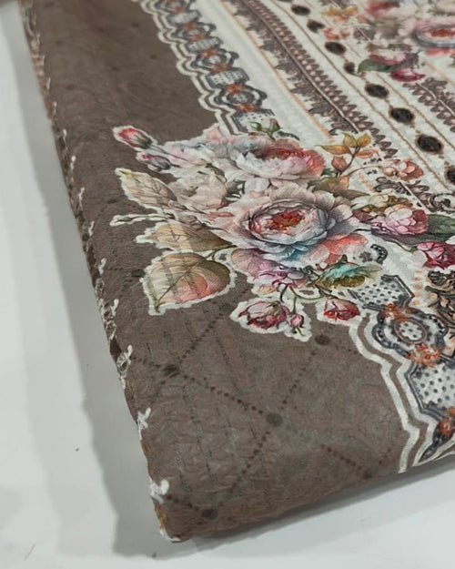 Chikankari Unstitched Suit Set- Mouse