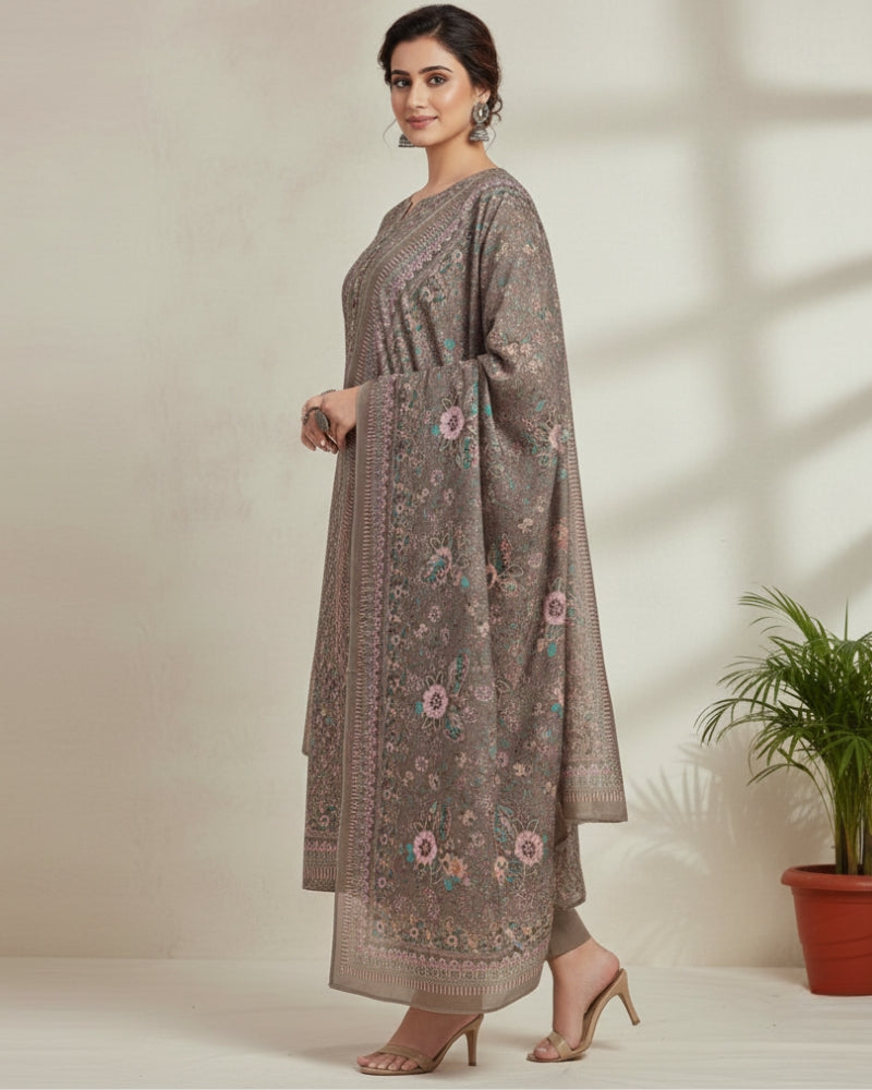 Floral Print Suit with Thread Embroidery- Mouse