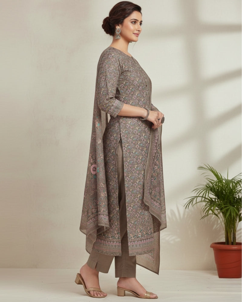 Floral Print Suit with Thread Embroidery- Mouse