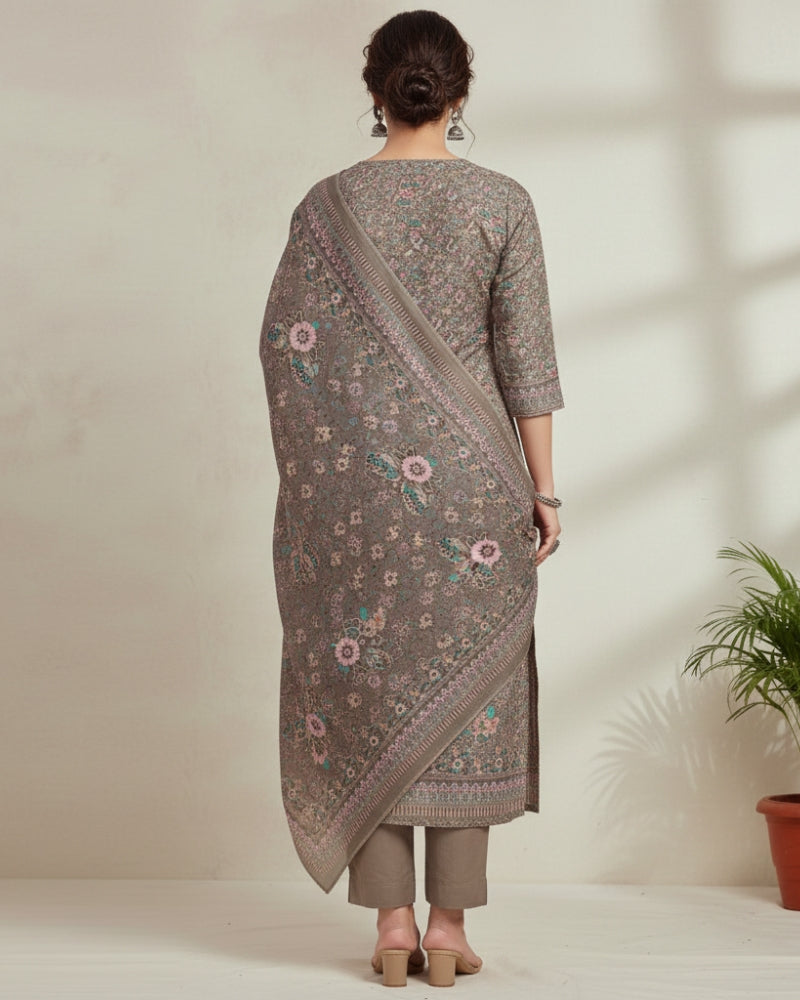 Floral Print Suit with Thread Embroidery- Mouse
