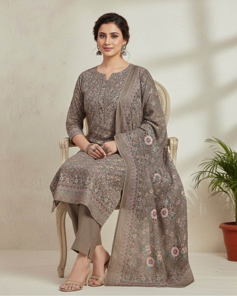 Floral Print Suit with Thread Embroidery- Mouse