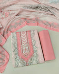 Designer Printed Cotton Unstitched Suit - Pink