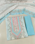 Designer Printed Cotton Unstitched Suit - Sky Blue