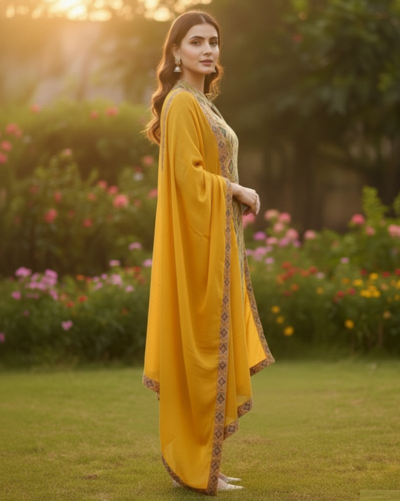 Designer Printed Cotton Unstitched Suit Set - Yellow