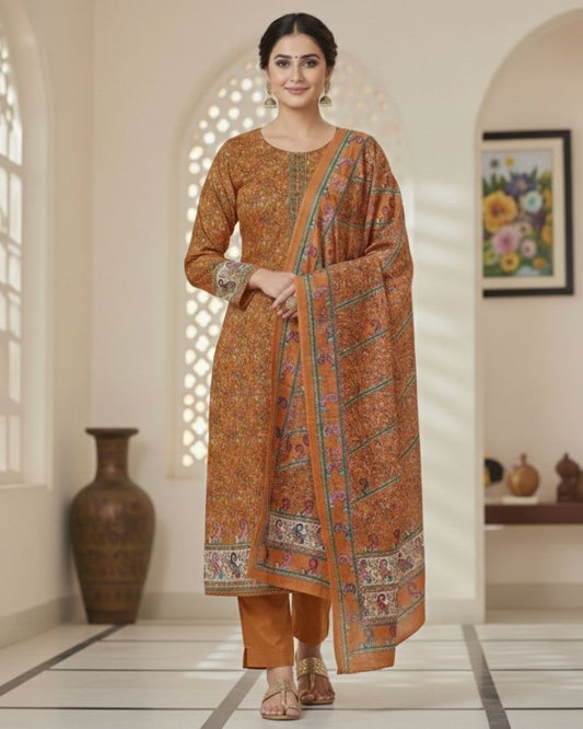 KRITI Women Summer Untitched Suit Paisley Design In Mustard Colour