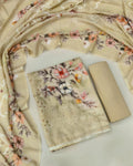 Designer Printed Cotton Unstitched Suit Set - Camel