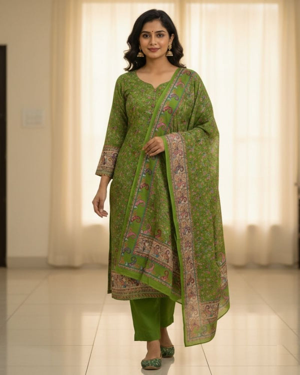 Paisley Printed Cotton 3 Pcs Unstitched Suit- Green