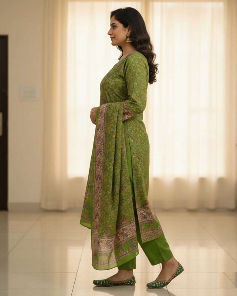 Paisley Printed Cotton 3 Pcs Unstitched Suit- Green