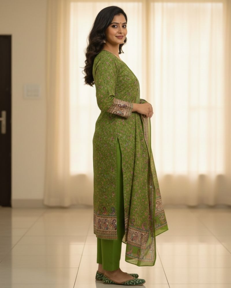 Paisley Printed Cotton 3 Pcs Unstitched Suit- Green