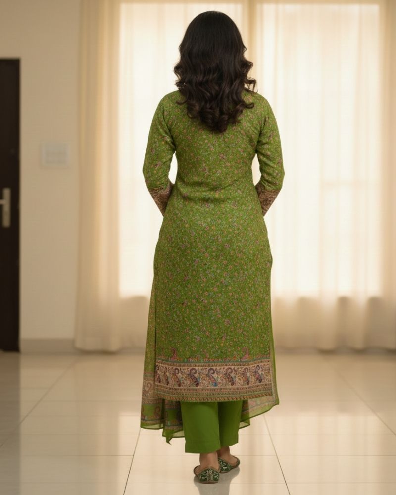 Paisley Printed Cotton 3 Pcs Unstitched Suit- Green