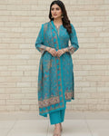Paisley Printed Cotton 3 Pcs Unstitched Suit- Blue