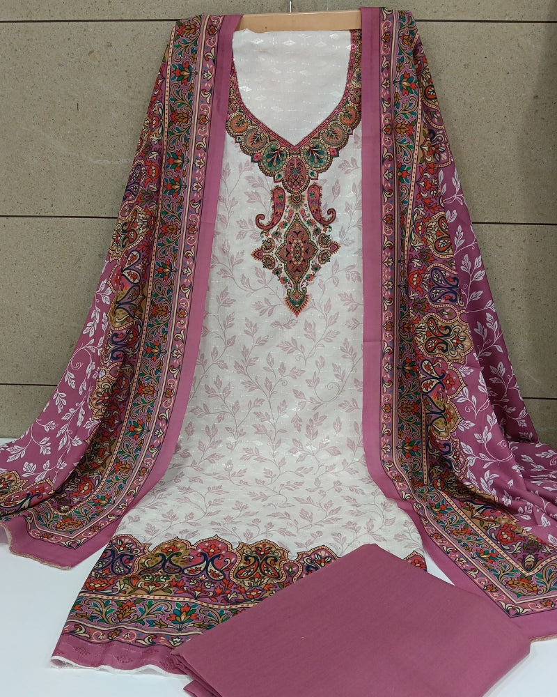 Cotton Printed Unstitched Suit Set - Dusty Rose