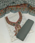 Cotton Printed Chikankari Unstitched Suit Set - Grey