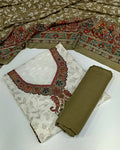 Cotton Printed Unstitched Suit Set - Olive Green