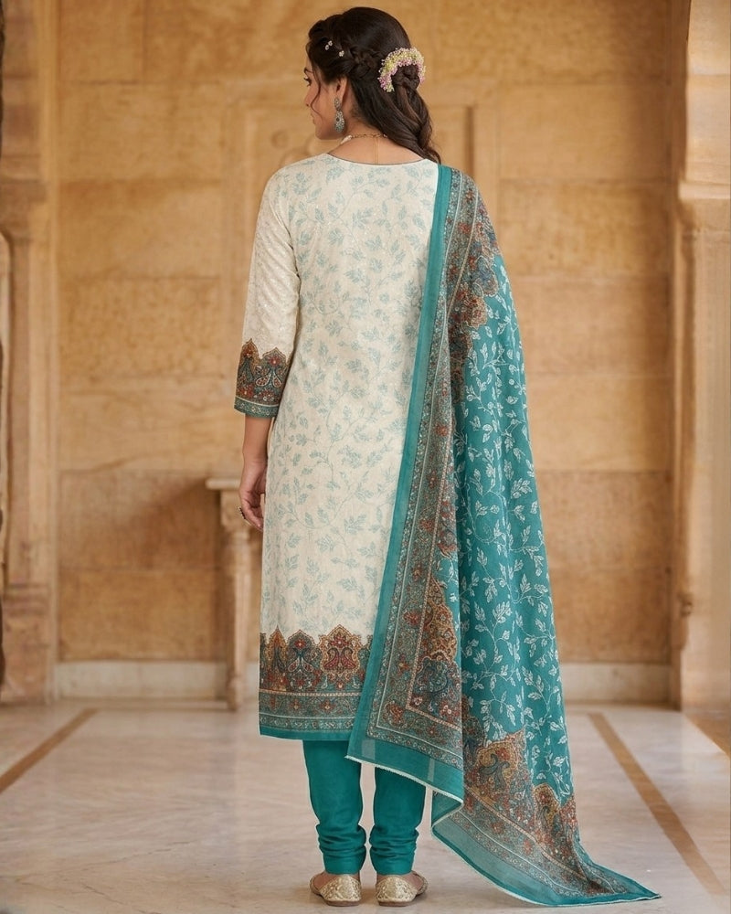 Cotton Printed Unstitched Suit Set - Sea Green