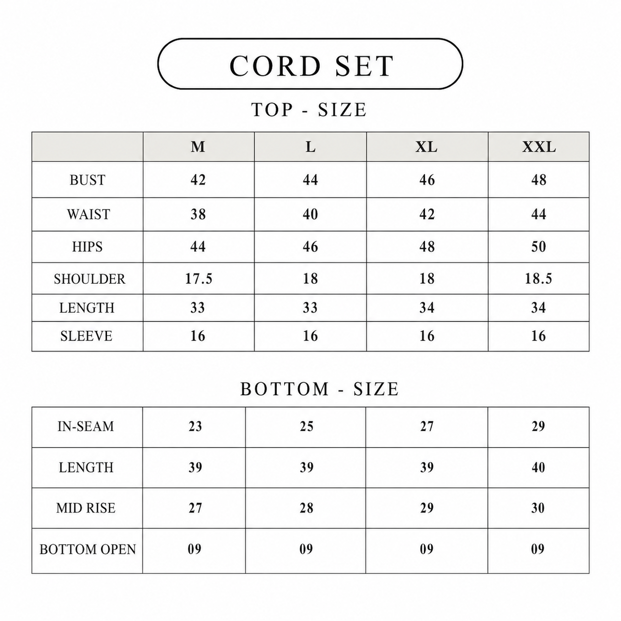 Size chart