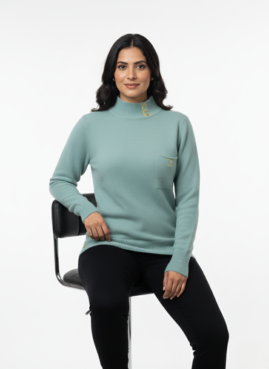 KRITI Winter Hair Wool Mock Neck Top Ferozi Colour For Women