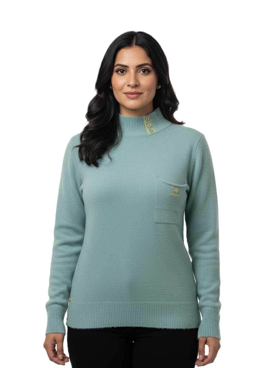 KRITI Winter Hair Wool Mock Neck Top Ferozi Colour For Women