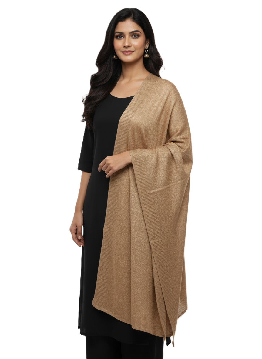 Woolen Zari Stole For Women Winterwear - Camel