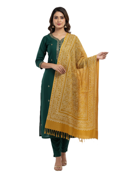 KRITI Floral Design Warm Woolen Yellow Color Shawl for Women