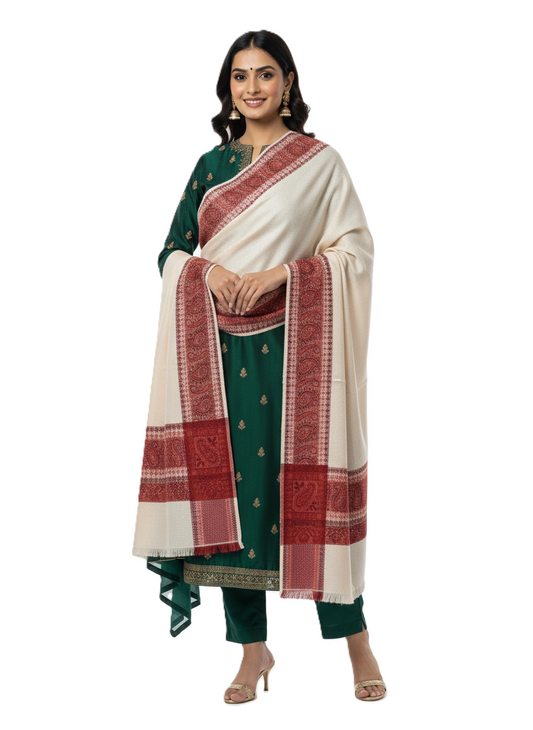KRITI Border Design Woolen Beige Color Shawl for Women