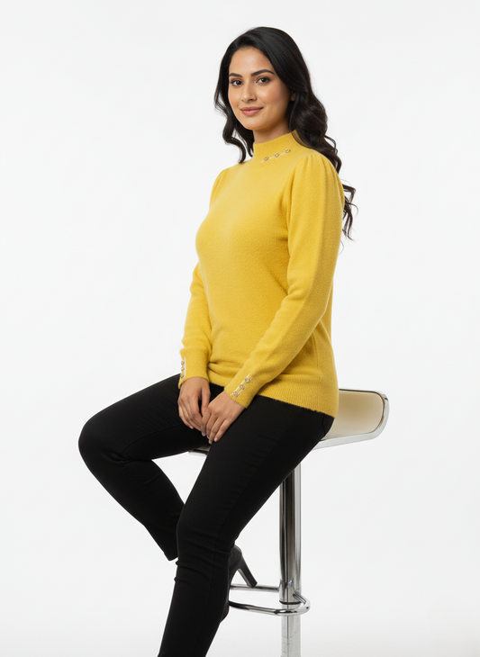 KRITI Winter Hair Wool Mock Neck Top Gold Colour For Women
