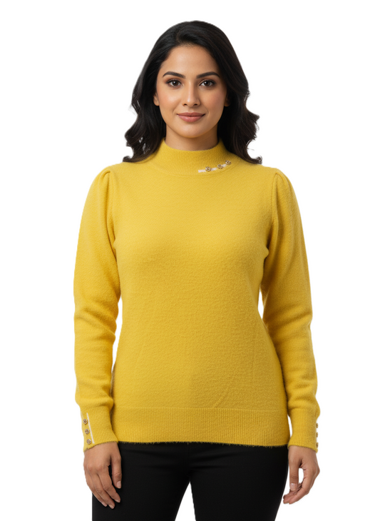 KRITI Winter Hair Wool Mock Neck Top Gold Colour For Women