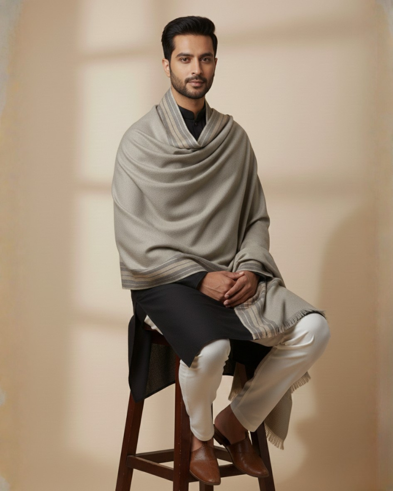 Traditional Striped Winter Lohi For Men - Grey