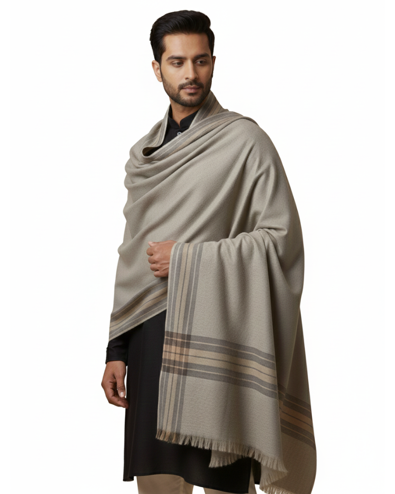 Traditional Striped Winter Lohi For Men - Grey