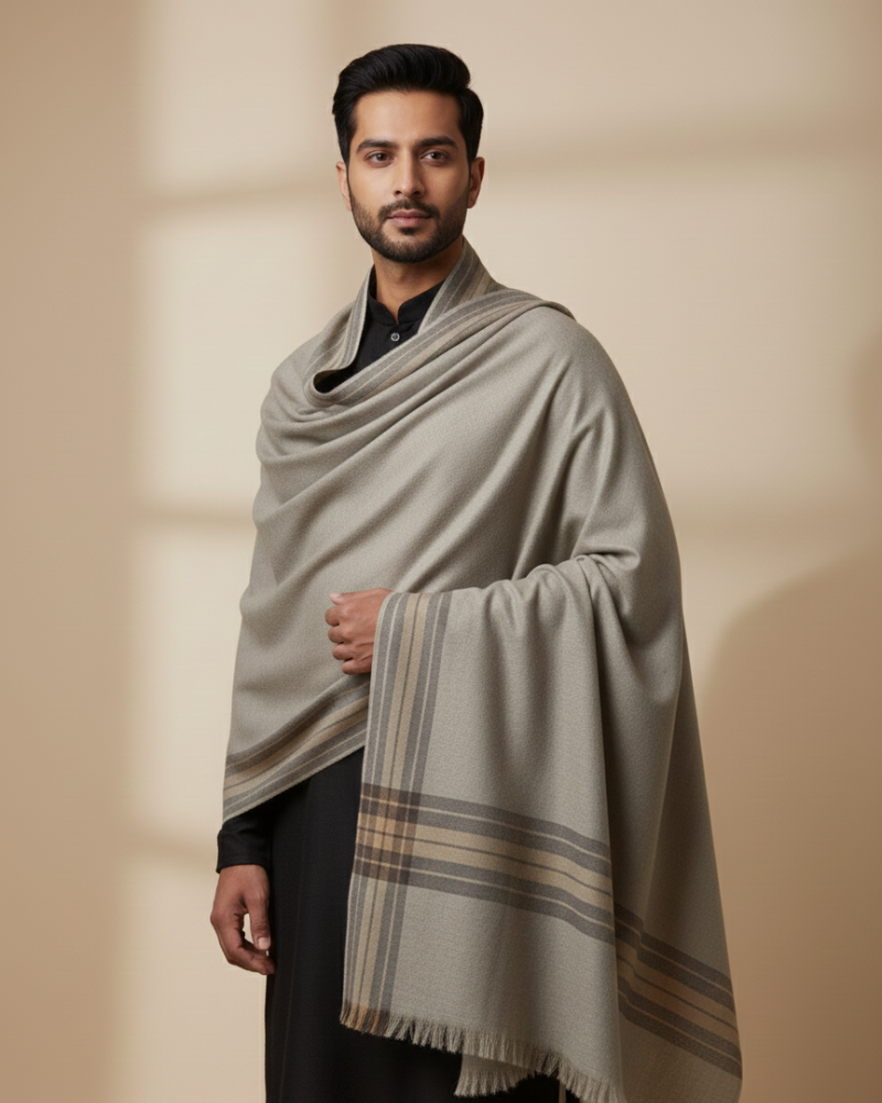 Traditional Striped Winter Lohi For Men - Grey