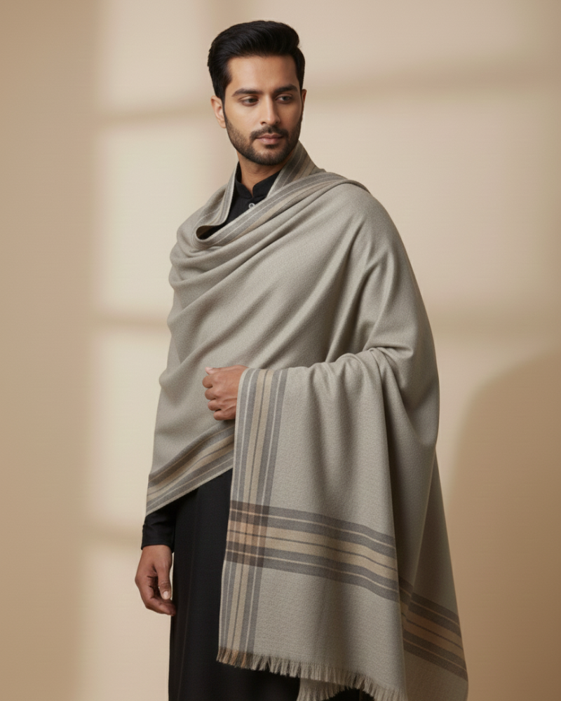 Traditional Striped Winter Lohi For Men - Grey