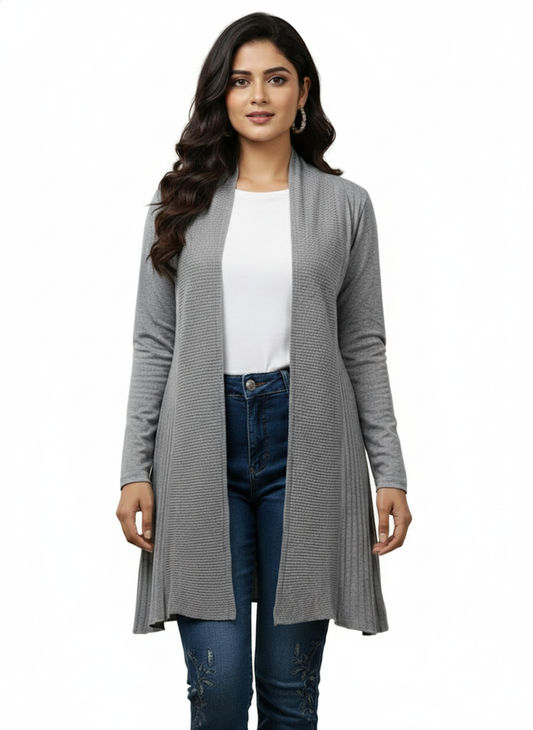 Winter Woolen Long Knitted Shrug - Grey
