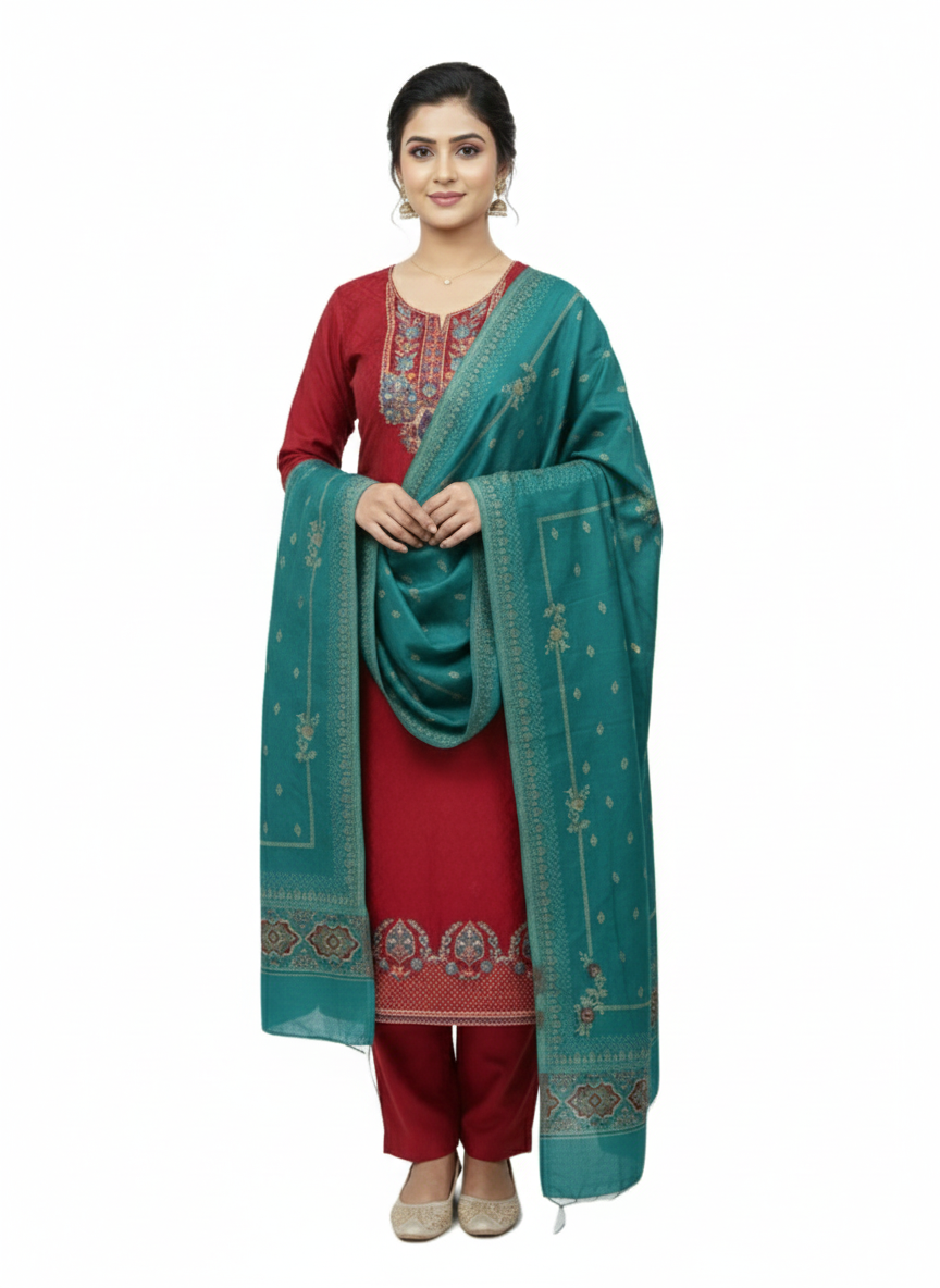 KRITI Winter Woolen Unstitched Suit Maroon Color For Women