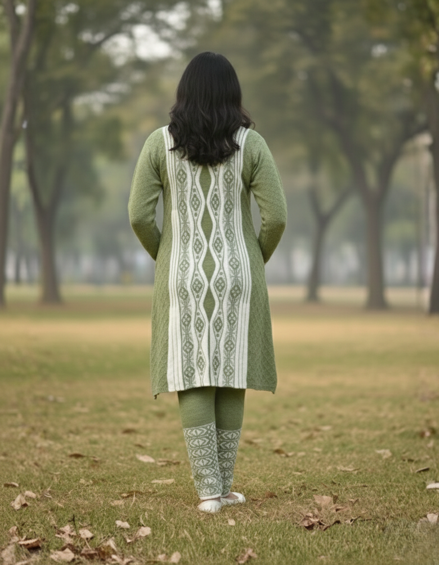 महिलाओं के लिए KRITI विंटर 3 पीस कुर्ती सेट हरा रंग
