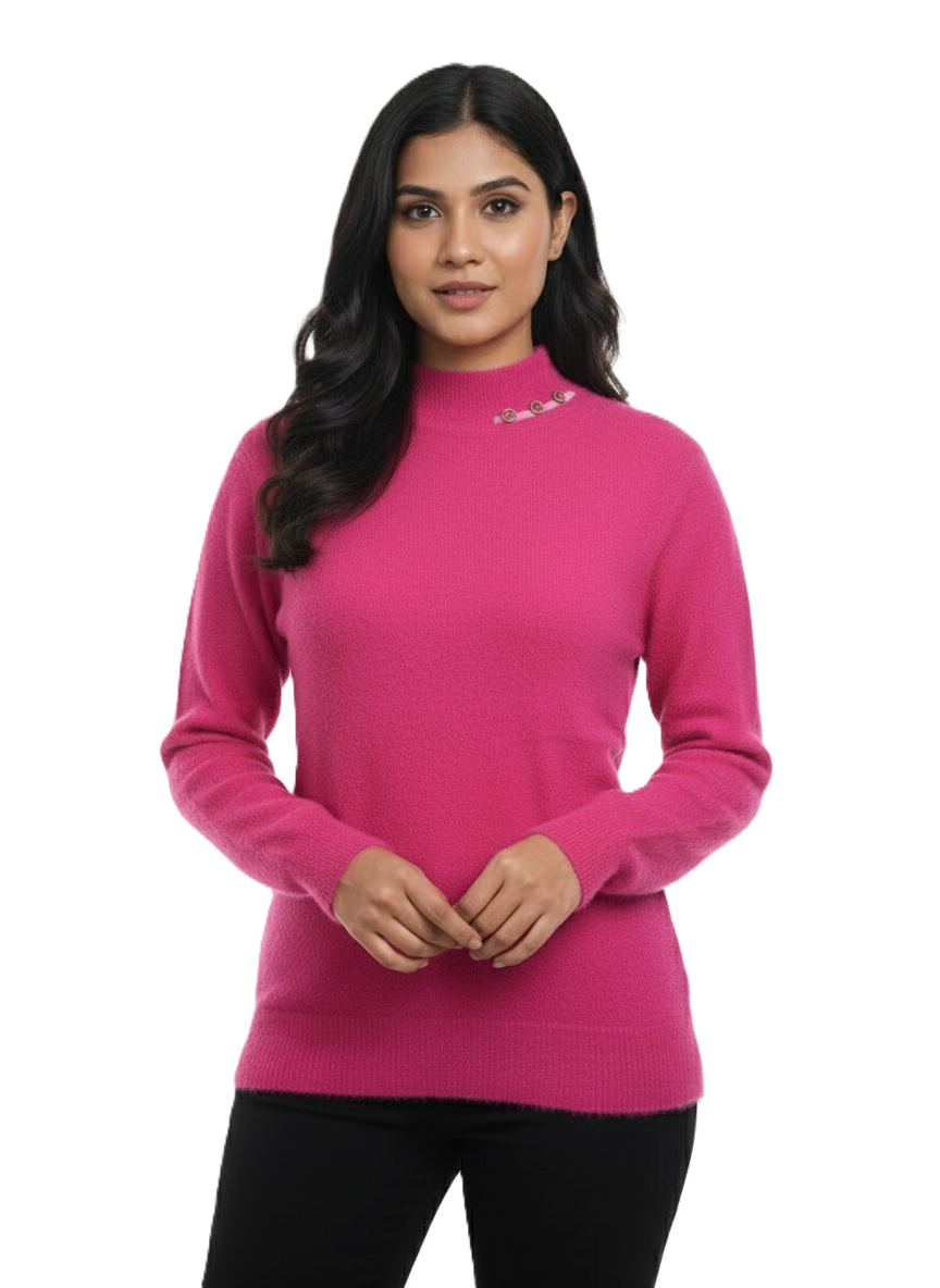 KRITI Winter Hair Wool Mock Neck Top Rose Pink Colour For Women