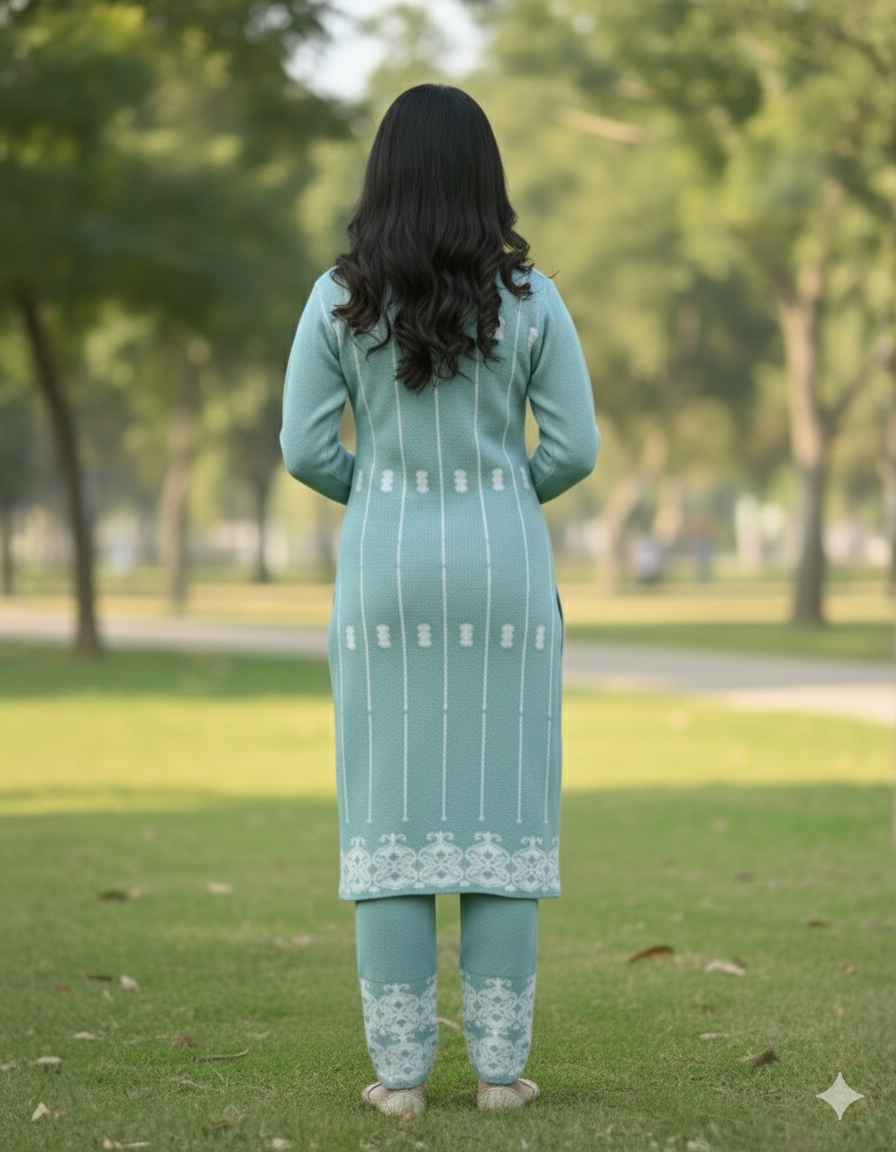 KRITI Wool Blend 3-Piece Embroidered  Kurti Set for Women | Warm Knitted Kurti Lower & Stole Dupatta | Winter Indian Ethnic Wear Suit | M to XXL |
