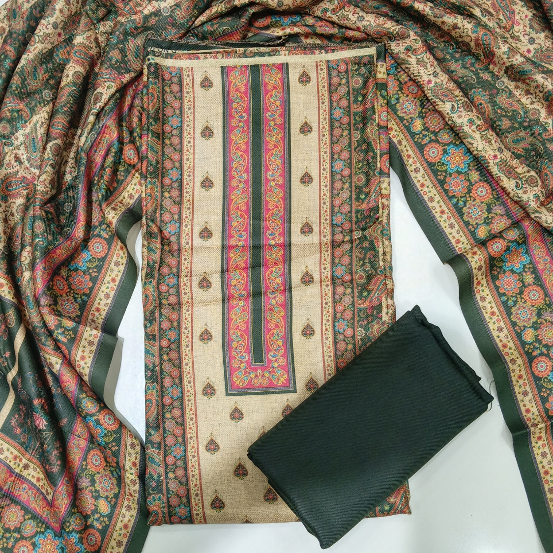 Designer Winter Woolen Unstitched Suit - Mehndi