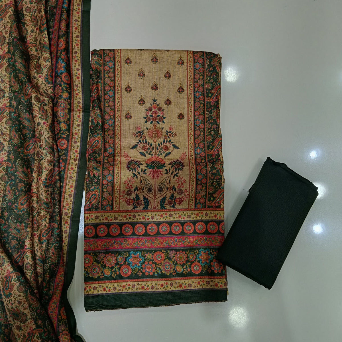 Designer Winter Woolen Unstitched Suit - Mehndi
