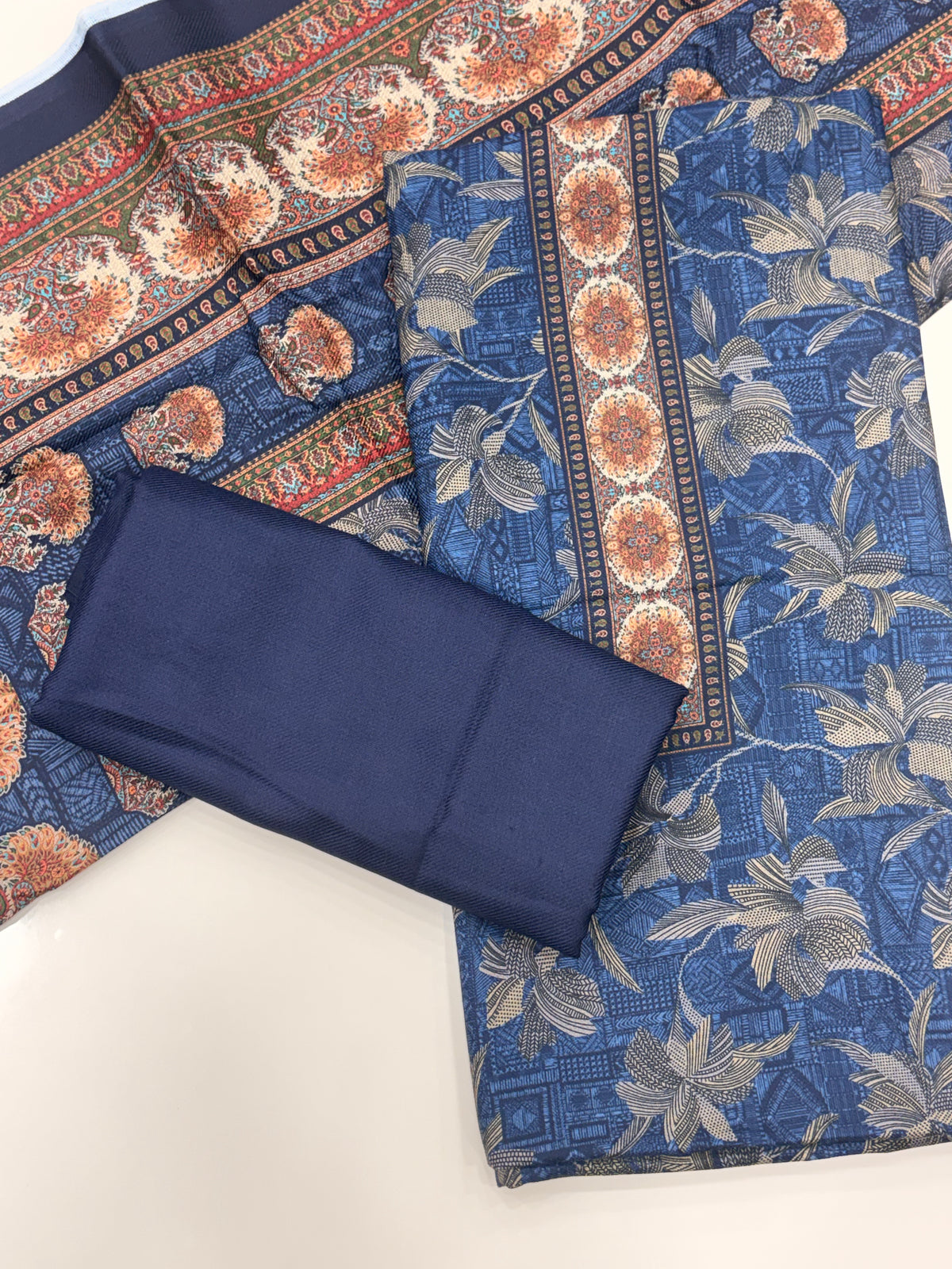Designer Winter Woolen Unstitched Suit Set- Navy