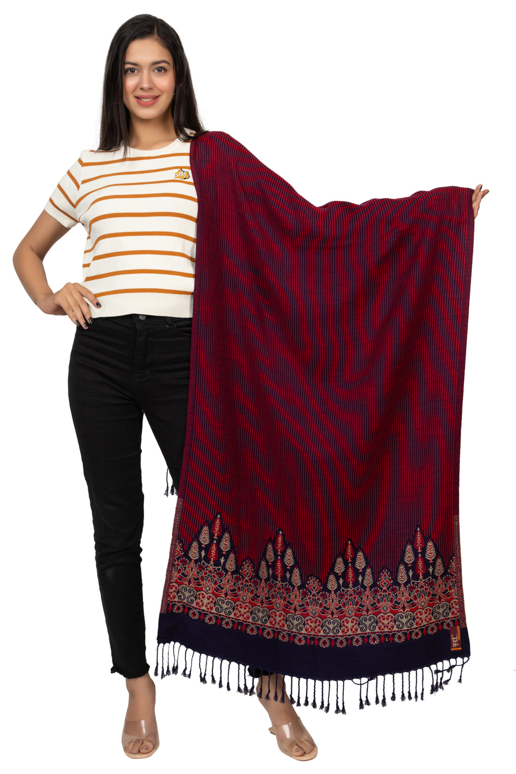 Maroon Designer Jacquard Border Stole