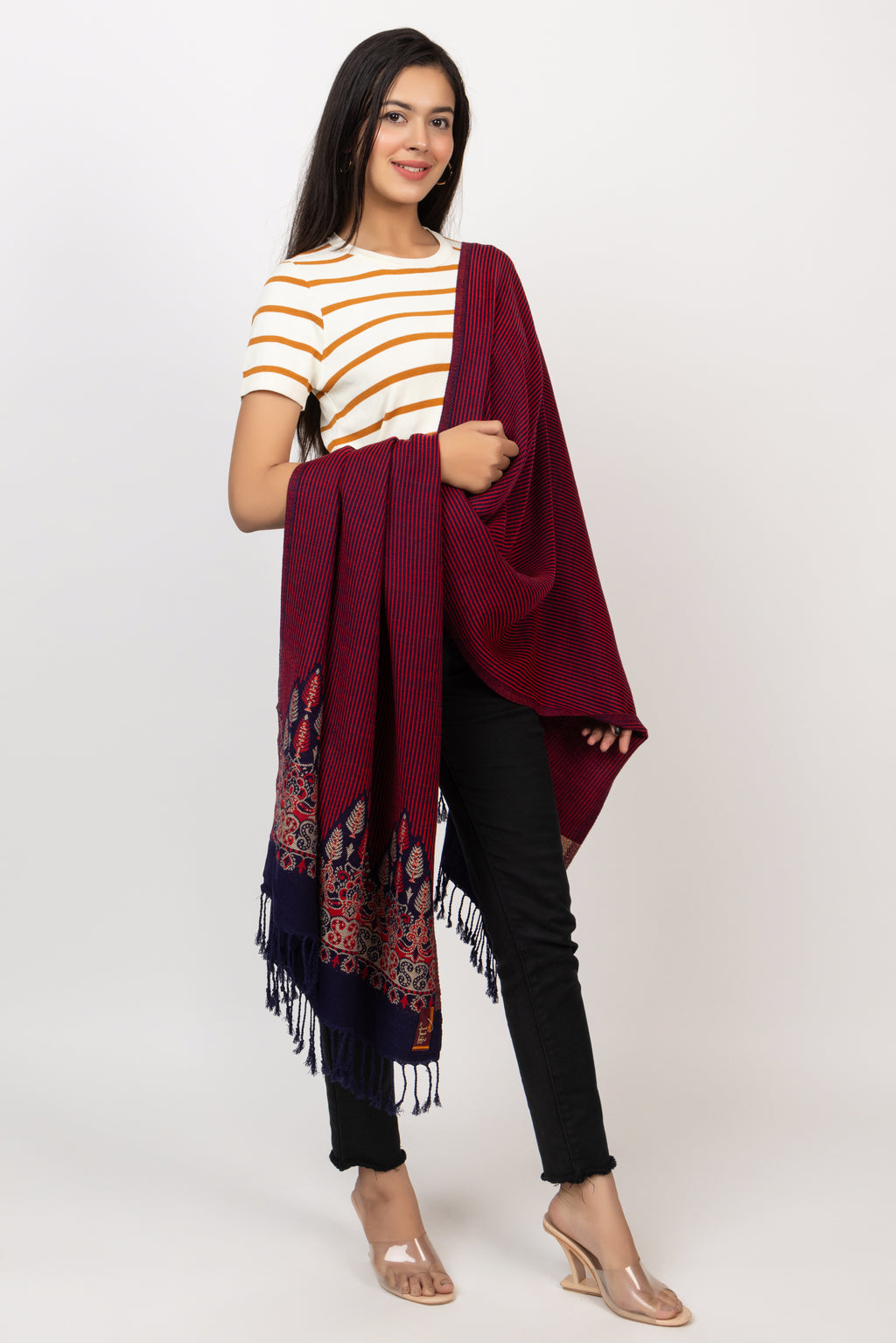 Maroon Designer Jacquard Border Stole
