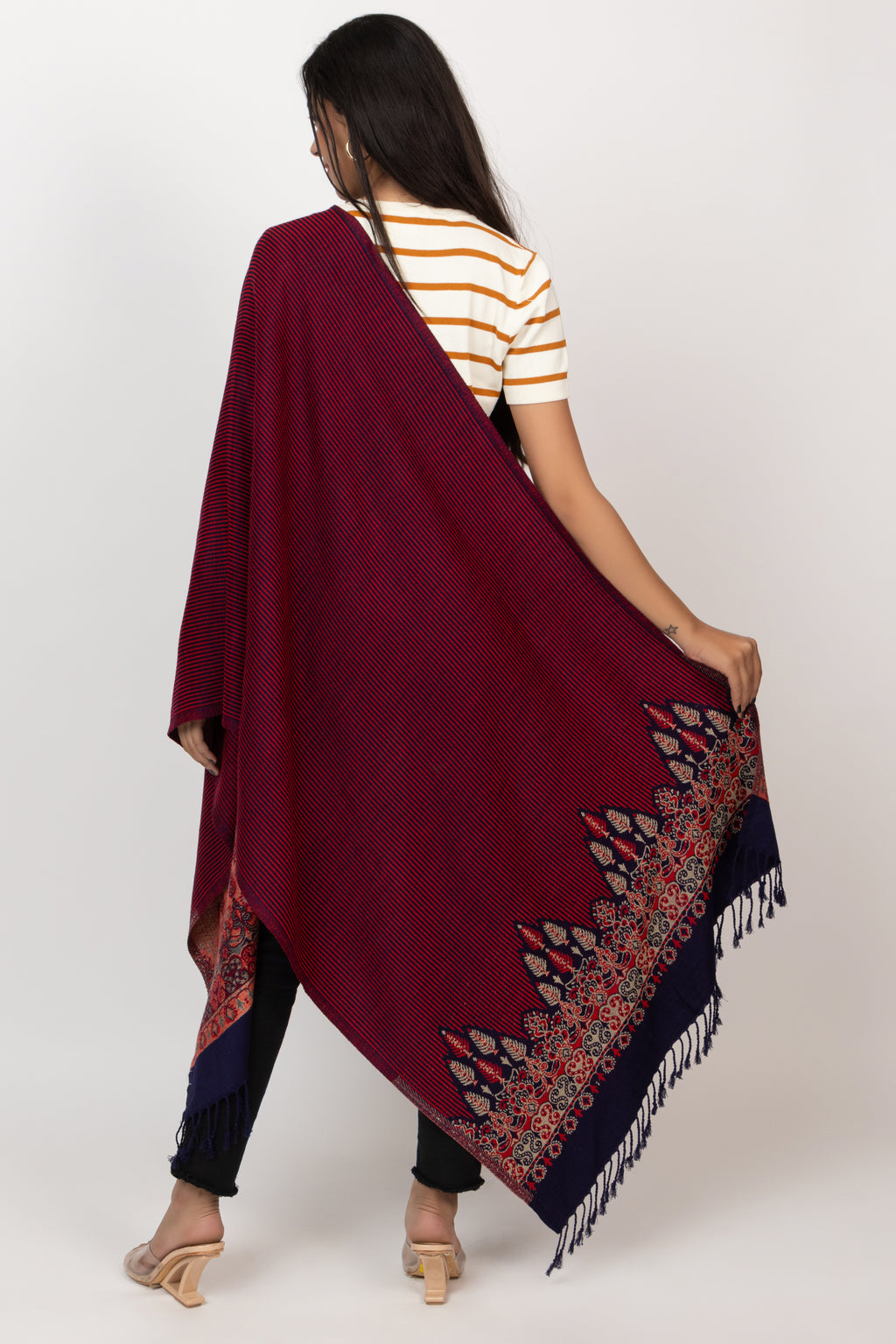 Maroon Designer Jacquard Border Stole