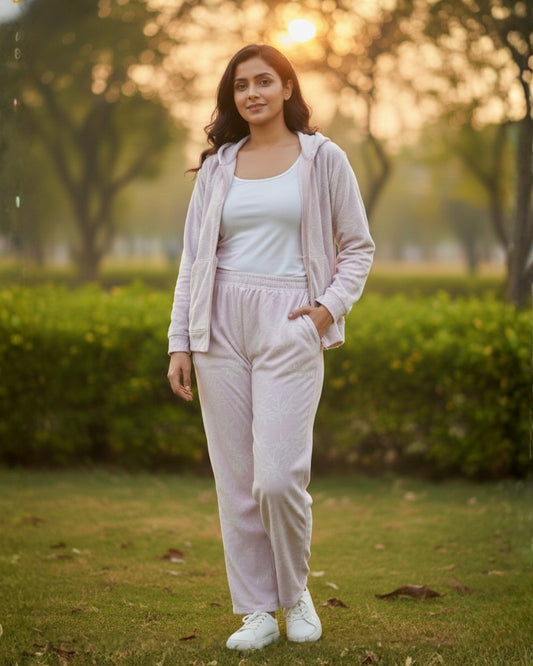 KRITI Women’s Hooded Winter Tracksuit | Warm Hoodie & Jogger Pants | Light Lilac Winter Track Suit  for Casual Wear