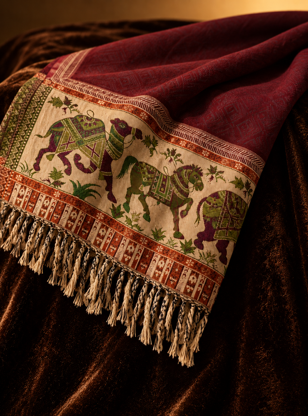 Woollen Ethnic Stole With Zari thread Work - Wine