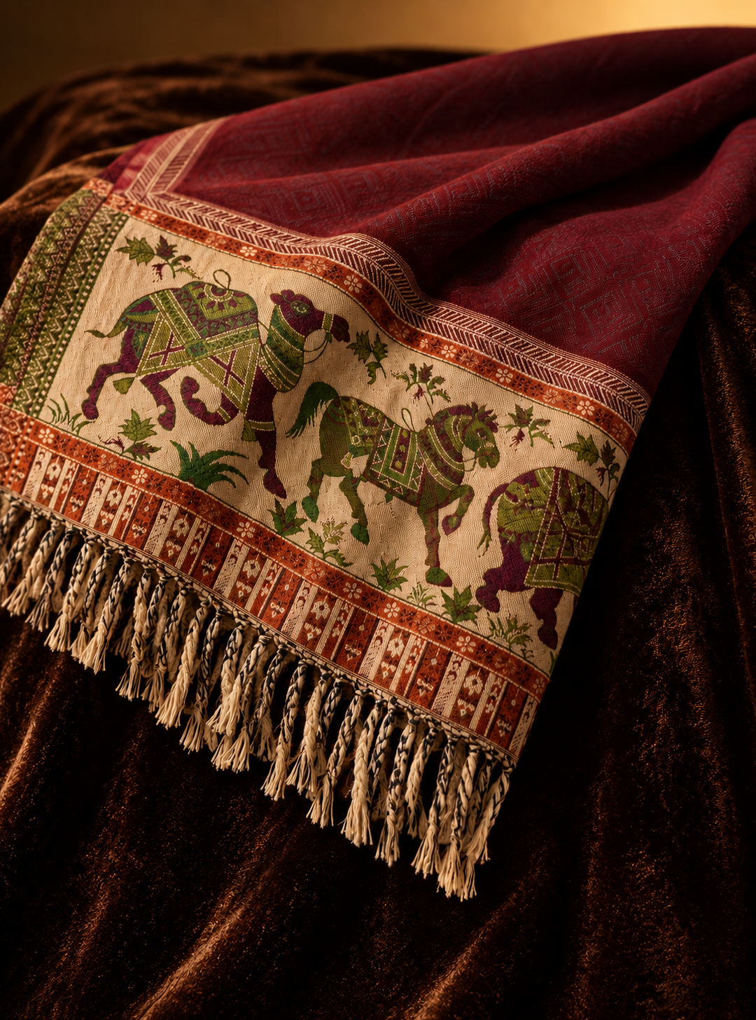 Woollen Ethnic Stole With Zari thread Work - Wine