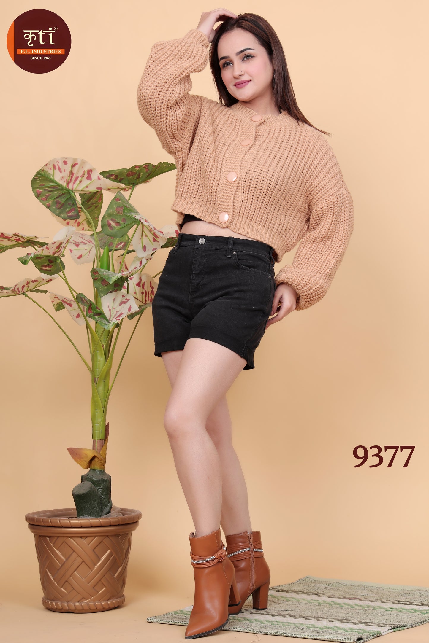 Trendy Women's Beige Woolen Crop Top - Perfect Winter Outfit