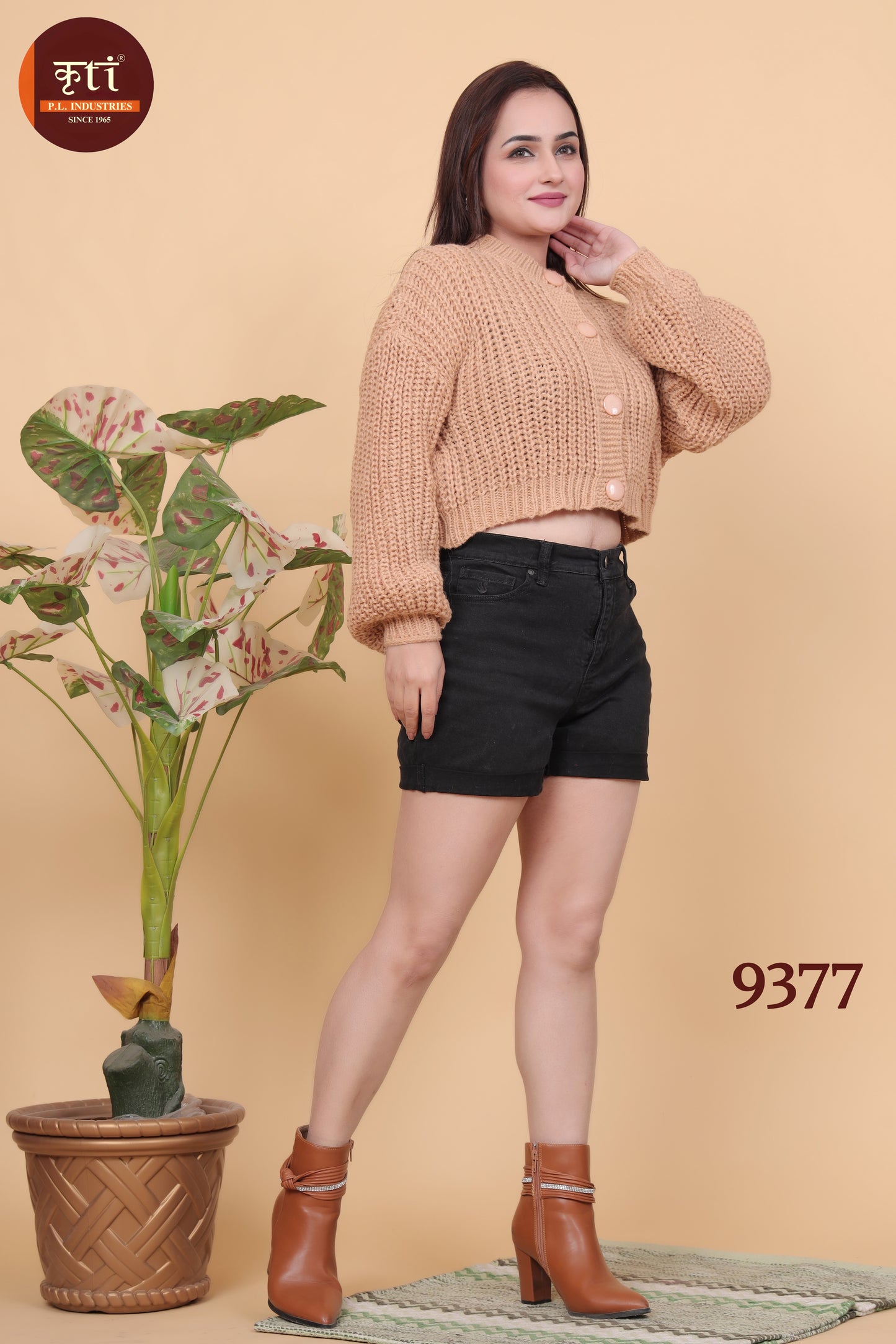 Trendy Women's Beige Woolen Crop Top - Perfect Winter Outfit