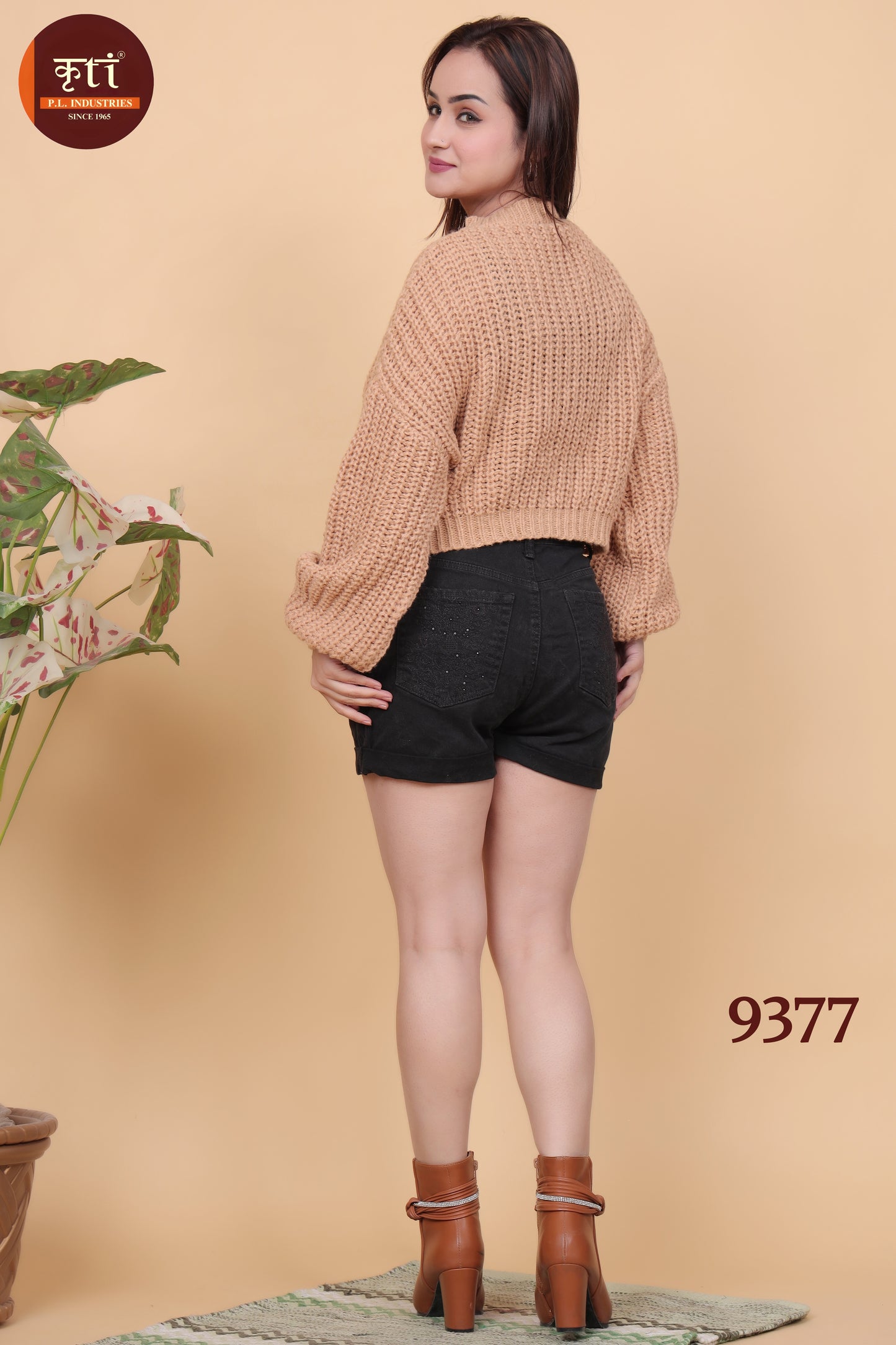 Trendy Women's Beige Woolen Crop Top - Perfect Winter Outfit